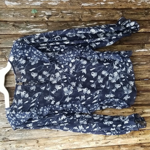 SEXY SHEER GAUZY RUFFLED FLORAL XL 44 BUST Lucky Brand Top Blouse - Picture 9 of 13